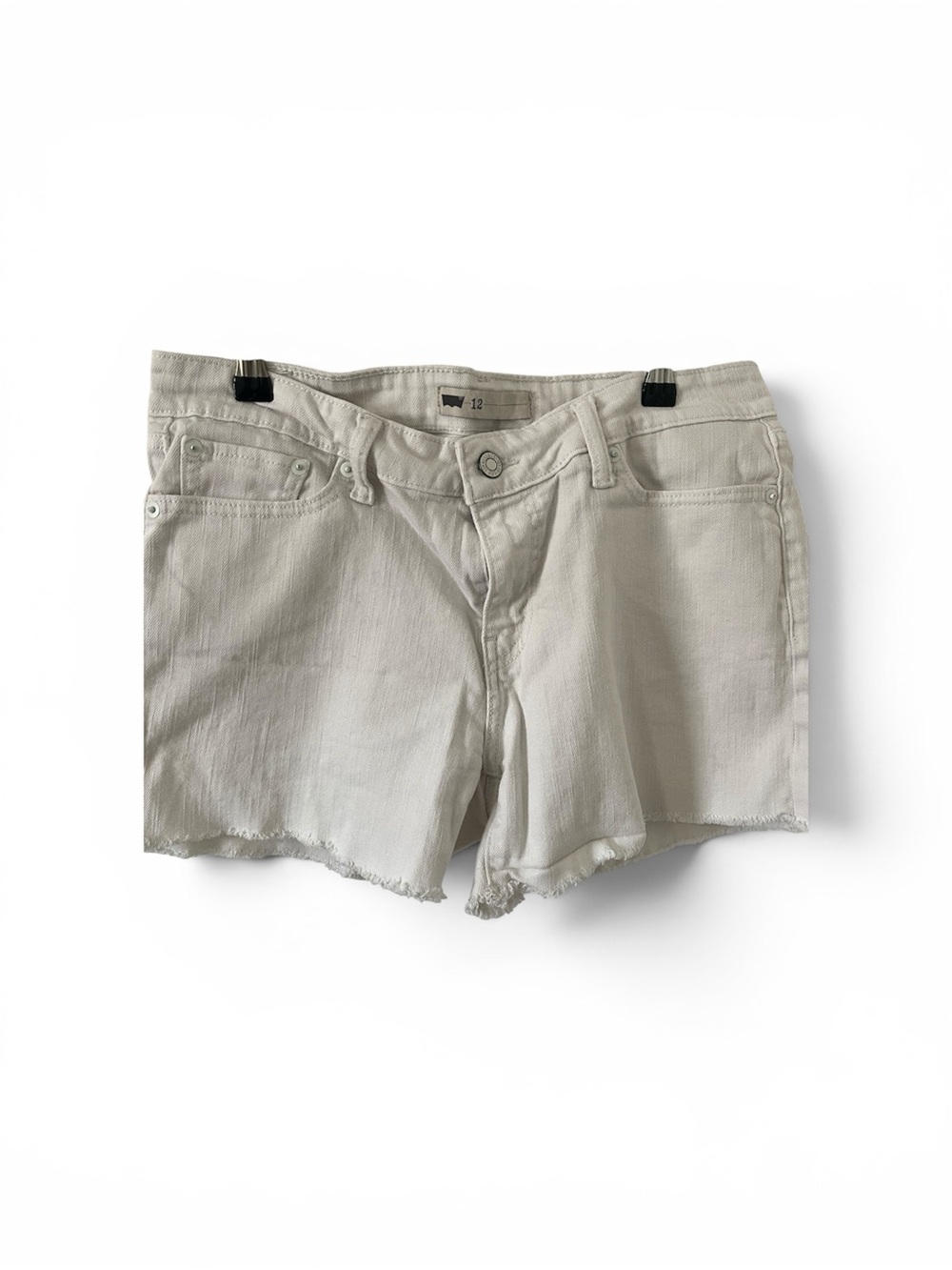 Levi’s White Denim Frayed Hem Women's Shorts - Size 12